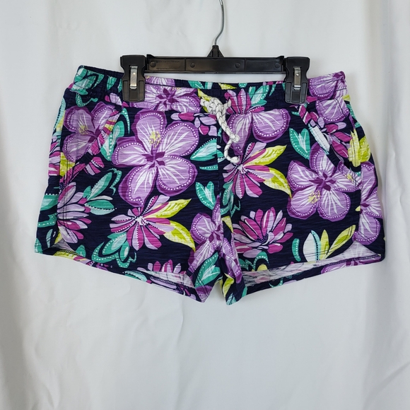 Gymboree Girls Navy Light Purple Floral Tropical Casual Bermuda Shorts XL/14 New - Picture 1 of 5